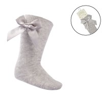 S141-G: Grey Knee Length Socks w/Bow (0-24 Months)